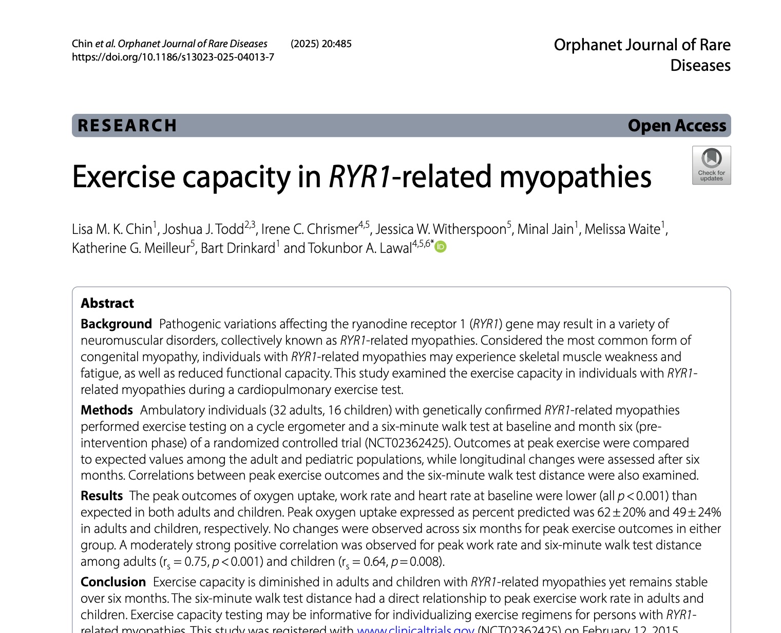 Exercise capacity in RYR1-related myopathies