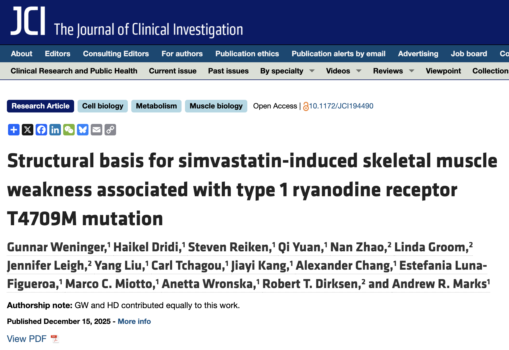 Structural basis for simvastatin-induced skeletal muscle weakness associated with type 1 ryanodine receptor T4709M mutation