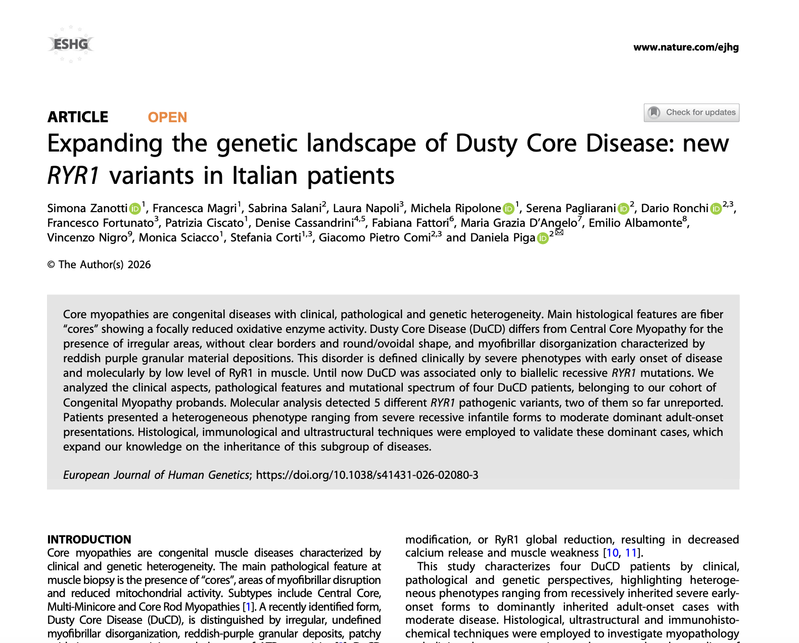 Expanding the genetic landscape of Dusty Core Disease: new RYR1 variants in Italian patients