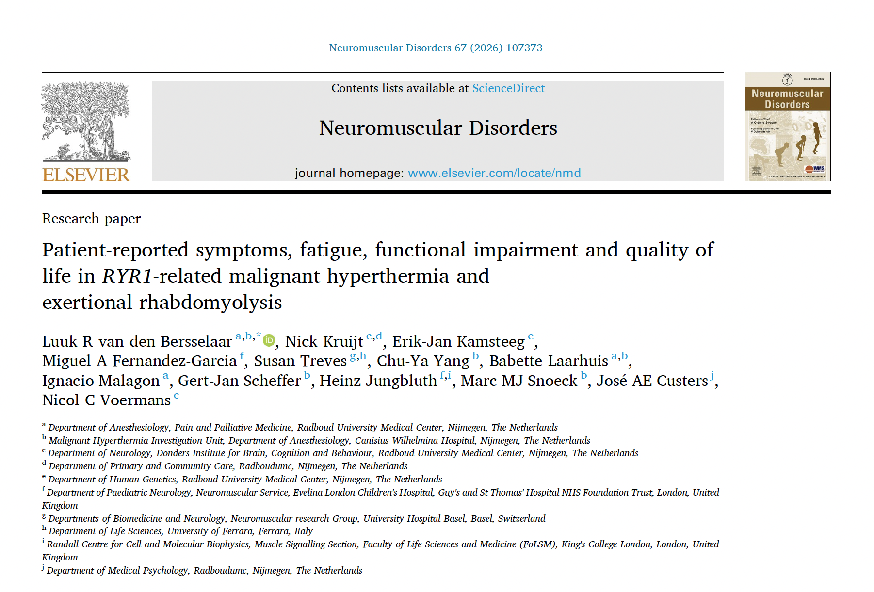 Patient-reported symptoms, fatigue, functional impairment and quality of life in RYR1-related malignant hyperthermia and exertional rhabdomyolysis