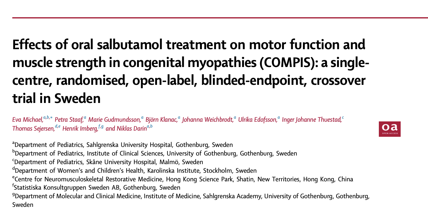 Effects of oral salbutamol treatment on motor function and muscle strength in congenital myopathies (COMPIS): a single-centre, randomised, open-label, blinded-endpoint, crossover trial in Sweden
